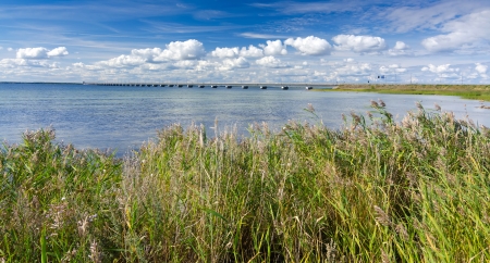 Summer panorama for bridge to Oland islandの写真素材