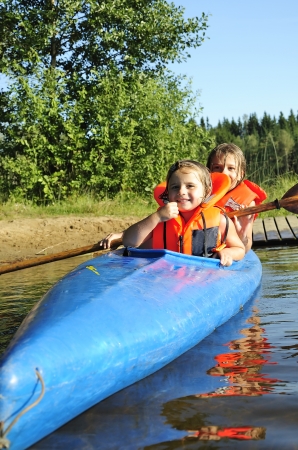 Girls in kayakの写真素材