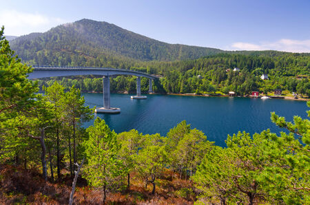 Bridge above Norwegian fjordの写真素材