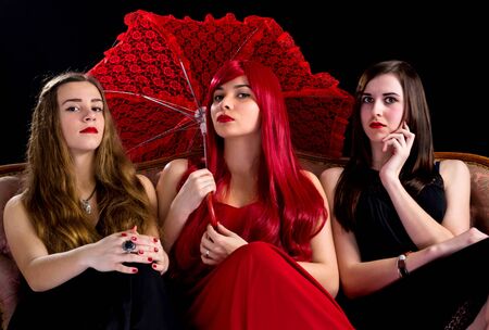 Young girls in retro styleの写真素材