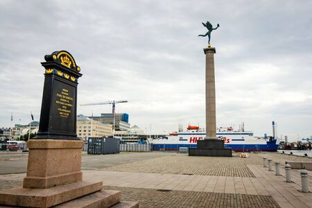 HELSINGBORG, SWEDEN - AUGUST 30: Port view in Helsingborg with monuments, on August 30, 2015 in Helsingborg, Sweden. Helsingborg city have 100.000 inhabitants.のeditorial素材