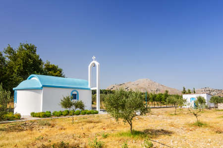 Rhodes landscape with traditional temple buildingの写真素材