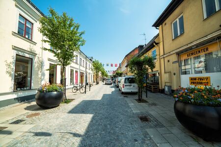 KARLSHAMN, SWEDEN - MAY 23, 2016: Spring street view in May 23, 2016 in Karlshamn, Sweden. Karlshamn is the port city in the Blekinge province, build in XVIl century, population 20000 residents.のeditorial素材
