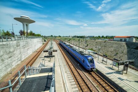 MALMO, SWEDEN - MAY 29, 2016: Malmo Hylie train station in Malmo city periphery, May 29, Sweden. The station opened in 2010, located near the Malmo Arena and Emporia shopping mallのeditorial素材