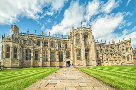 WINDSOR, ENGLAND - JULY 10, 2016 : Entry way to St. George Chapel at Windsor Castle on July 10, 2011 in Windsor, England. Chapel was built in 14th century and it's placed on the Windsor castle area.のeditorial素材
