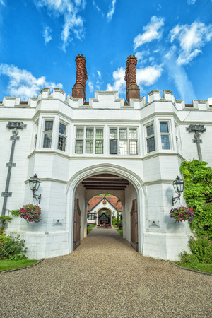 DANSFIELD HOUSE - UK - JULY 10, 2016: Entry gate to Dasfield House hotel & spa resort. Dansfield House was purchased and developed in 1664 by Edmund Medlycott. Since 1991 year property became a hotel.のeditorial素材