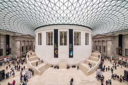 LONDON, UK - 12 JULY, 2016: Tourists in the Great Court at the British Museum. Museum was designed by architect Lord Norman Foster, opened in year 2000.のeditorial素材