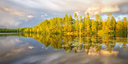 September lake panorama landscapeの写真素材