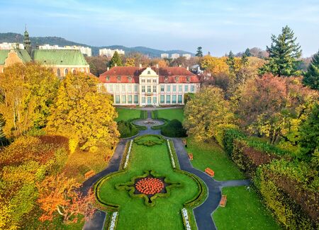 Beautuful park in autumn scenery - aerial viewの写真素材