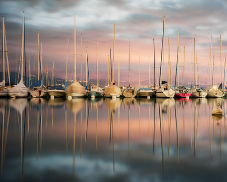 Nightfall at Pully in Switzerlandの写真素材