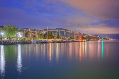 Nightfall at Pully in Switzerlandの写真素材