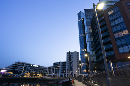 Early nightfall at Ocean Village Marina in Southampton, UKのeditorial素材