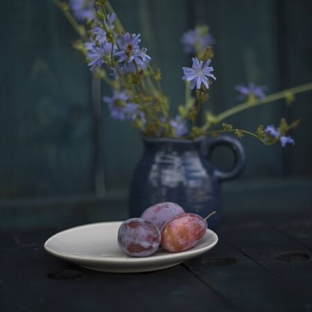 still life with blue-violet tonesの写真素材