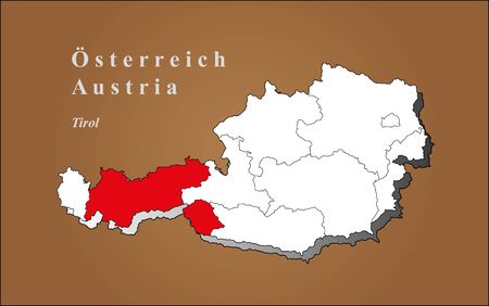 Austria map in 3D highlights on brown background Tirol Austria map in 3D on brown background highlighted Tyrolのイラスト素材