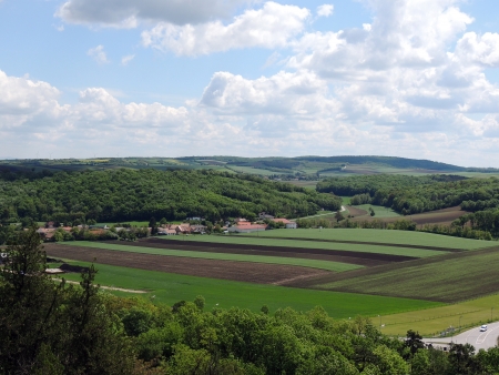 Landscape view of the ruin of Staatz  Overview of the surrounding area の写真素材