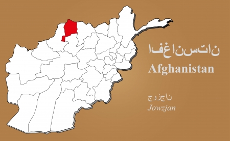 Afghan map in 3D on brown background  Jowzjan highlighted のイラスト素材