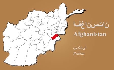 Afghan map in 3D on brown background  Paktia highlighted のイラスト素材