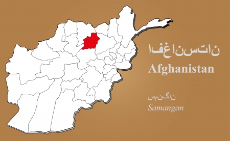Afghan map in 3D on brown background  Samangan highlighted のイラスト素材