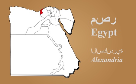 Egypt map in 3D on brown background  Alexandria highlighted のイラスト素材