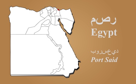 Egypt map in 3D on brown background  Port Said highlighted のイラスト素材