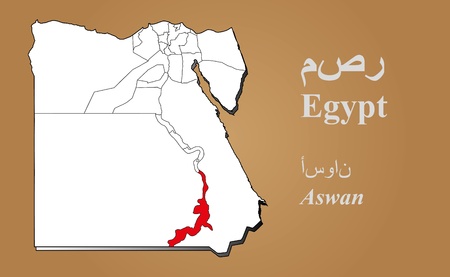 Egypt map in 3D on brown background  Aswan highlighted のイラスト素材
