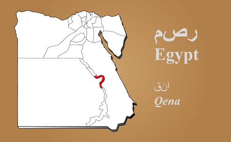 Egypt map in 3D on brown background  Qena highlighted のイラスト素材