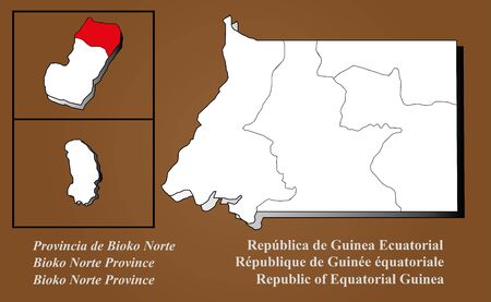 Equatorial Guinea map in 3D on brown background  Bioko Norte highlighted のイラスト素材
