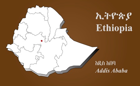 Ethiopia map in 3D on brown background  Addis Ababa highlighted のイラスト素材