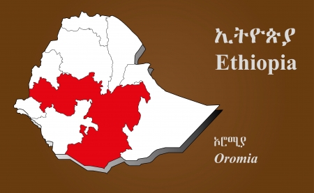 Oromia map in 3D on brown background  Addis Ababa highlighted のイラスト素材