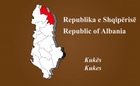 Albania map in 3D on brown background  Kukes highlighted のイラスト素材