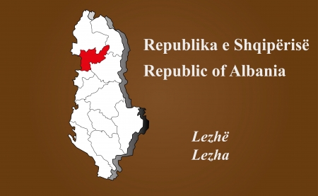 Albania map in 3D on brown background  Lezha highlighted のイラスト素材