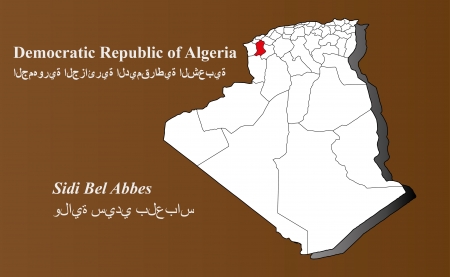 Algeria map in 3D on brown background  Sidi Bel Abbes highlighted のイラスト素材