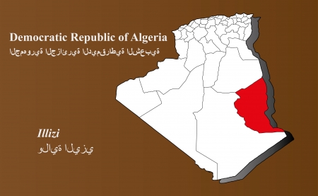 Algeria map in 3D on brown background  Illizi highlighted のイラスト素材