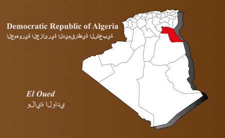Algeria map in 3D on brown background  El Oued highlighted のイラスト素材