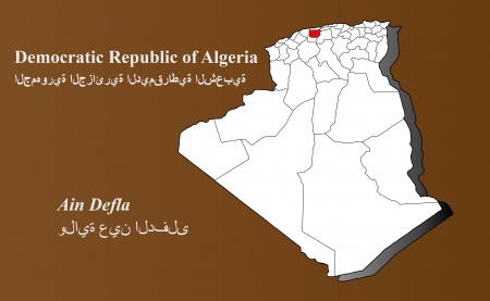 Algeria map in 3D on brown background  Ain Defla highlightedの素材 [FY31021318974]