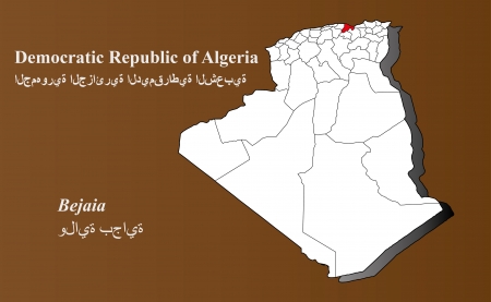 Algeria map in 3D on brown background  Bejaia highlighted のイラスト素材