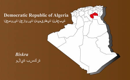 Algeria map in 3D on brown background  Biskra highlighted のイラスト素材