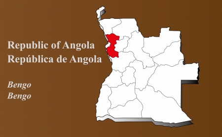 Angola map in 3D on brown background  Bengo highlighted のイラスト素材