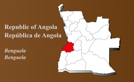 Angola map in 3D on brown background  Benguela highlighted のイラスト素材