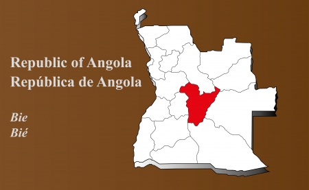 Angola map in 3D on brown background  Bie highlighted のイラスト素材
