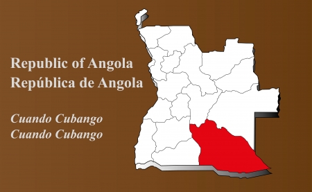Angola map in 3D on brown background  Cuando Cubango highlighted のイラスト素材