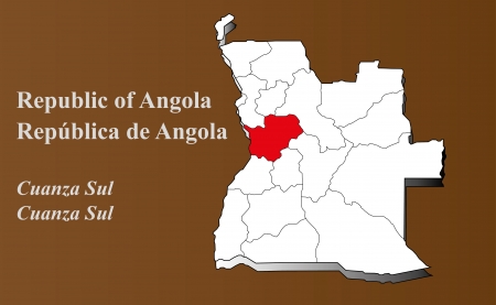 Angola map in 3D on brown background  Cuanza Sul highlighted のイラスト素材