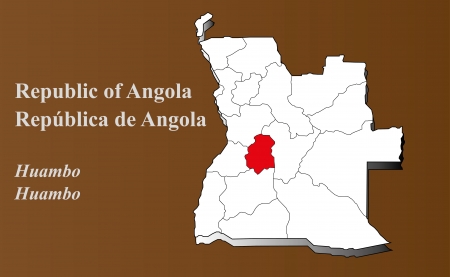 Angola map in 3D on brown background  Huambo highlighted のイラスト素材