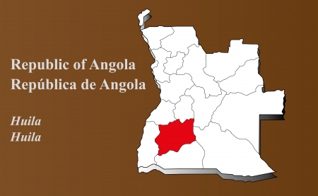 Angola map in 3D on brown background  Huila highlighted のイラスト素材