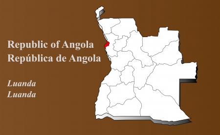 Angola map in 3D on brown background  Luanda highlighted のイラスト素材