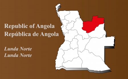 Angola map in 3D on brown background  Lunda Norte highlighted のイラスト素材