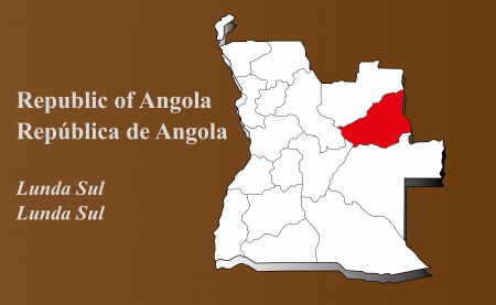 Angola map in 3D on brown background  Lunda Sul highlighted のイラスト素材