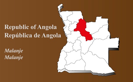 Angola map in 3D on brown background  Malanje highlighted のイラスト素材