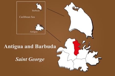 Antigua and Barbuda map in 3D on brown background  Saint George highlighted のイラスト素材