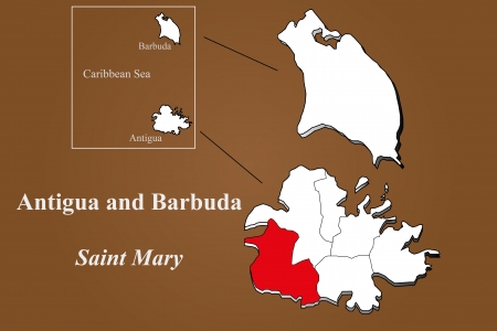Antigua and Barbuda map in 3D on brown background  Saint Mary highlighted のイラスト素材